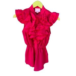 Romeo & Juliet Couture Small Pink Blouse Shirt Top Ruffle Button Front Mandarin